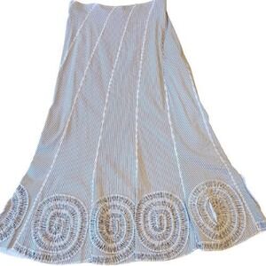 Solitaire S Blue White Striped Maxi Skirt Embroidered Boho Embellished Flare Zip